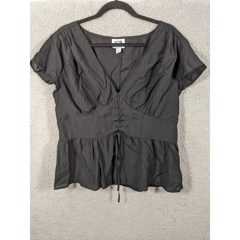 Future Collective Reese Blutstein Corset Top Womens XL Black V Neck Whimsigoth